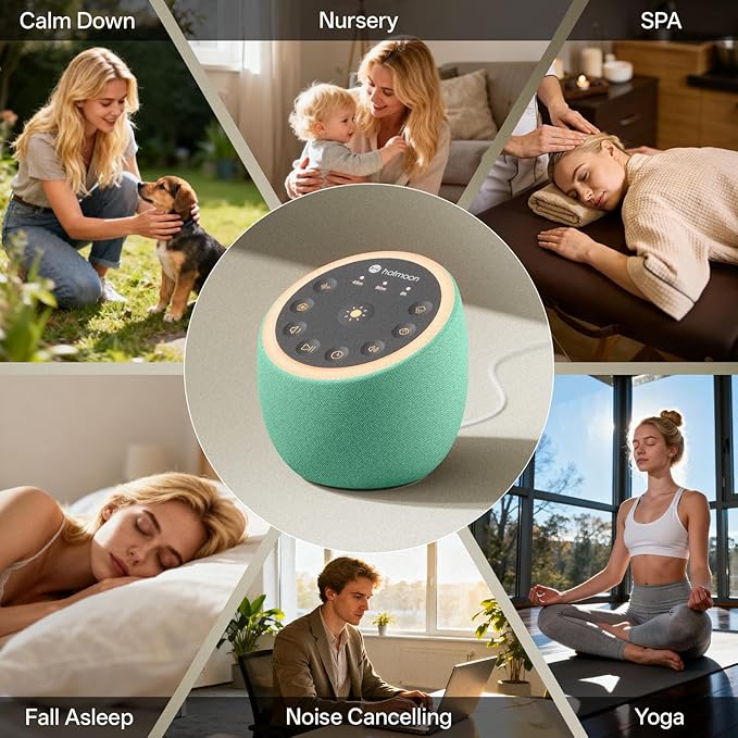 Hotmoon Sound Machine for Sleep, Cocoon 2 White Noise Sound Machine with 40 Relaxing Sounds, Dual-Speaker & Timer, 8 Night Light, Pink Brown Green Noise for Sleeping Adults, Office Privacy, Plug-in