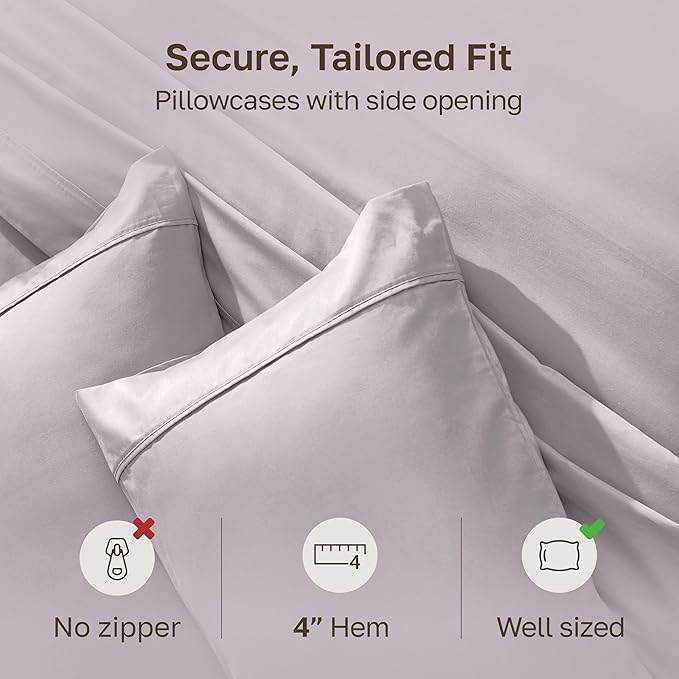California Design Den Standard Queen Size Pillowcase Set - 400 Thread Count, 100% Cotton Sateen, Set of 2 Pillow Covers, Soft and Breathable - Dusky Lavender Grey