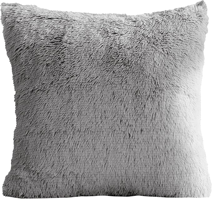 Reafort Luxury Long Hair, PV Fur, Faux Fur Euro Sham Pillow Cover/Case 26"x26" with Zipper Closure (26"x26" Euro Sham, Grey)
