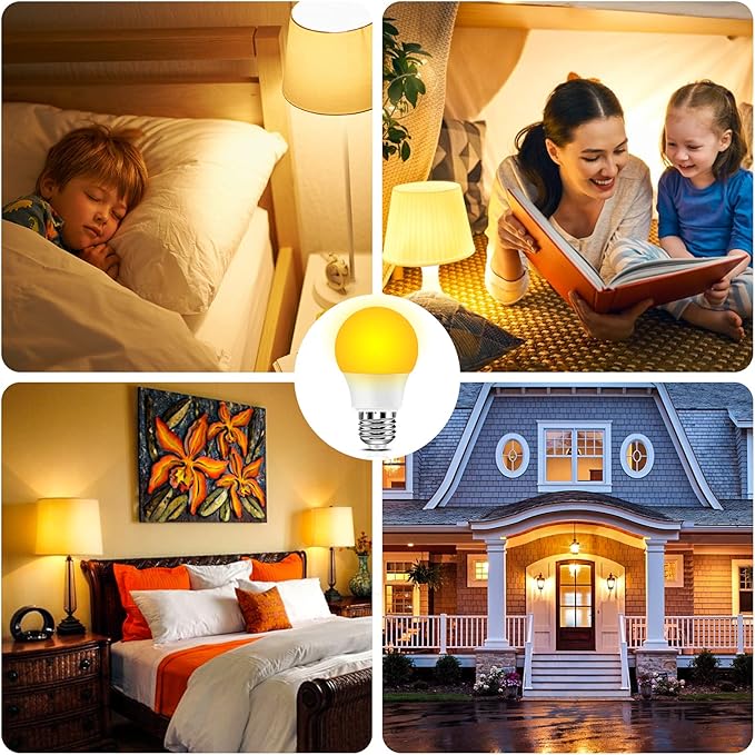 Neporal Amber Light Bulbs, 9W, 60W Equivalent, A19, Soft, Blue Light Blocking, Warm, 1800K, Night Light, Dim, Healthy Sleep and Baby Nursery (6)