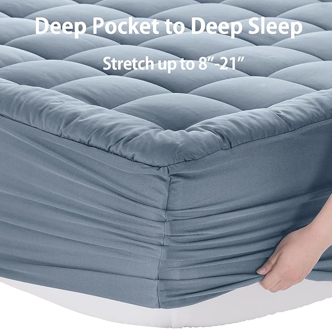 EASELAND Queen Size Mattress Pad Pillow Top Mattress Cover Quilted Fitted Mattress Protector 8-21" Deep Pocket Cooling Mattress Topper (60x80 Inches, Dusty Blue)