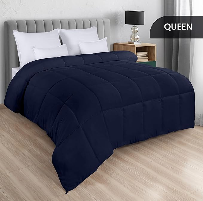 Utopia Bedding Comforters Queen Size, All Season Duvet Insert, Down Alternative Box Stitched Bed Comforter with Corner Tabs, Machine Washable (Navy)