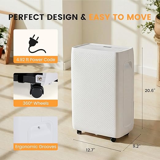 50Pints Dehumidifier with Drain Hose, 3,500 Sq.Ft Dehumidifier for Basement, 4.5L/1.19 Gallon Tank, Energy Star Cert. 41dB, Airflow Swing, Humidity Remover for Home, Bedroom & Bathroom