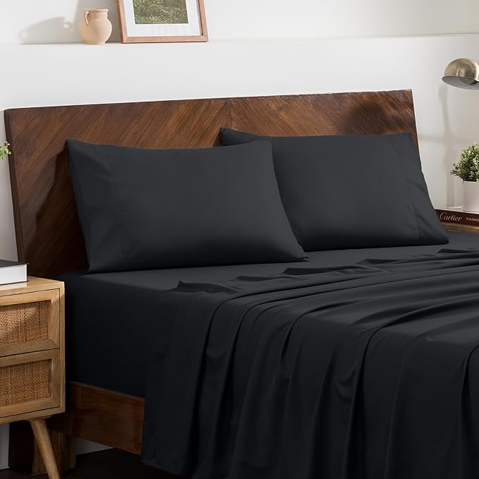 Bare Home Microfiber Pillow Cases - King Size 20x40 - Cooling Pillowcases - Double Brushed - Easy Care - Envelope Closure (King Pillowcase Set of 2, Black)