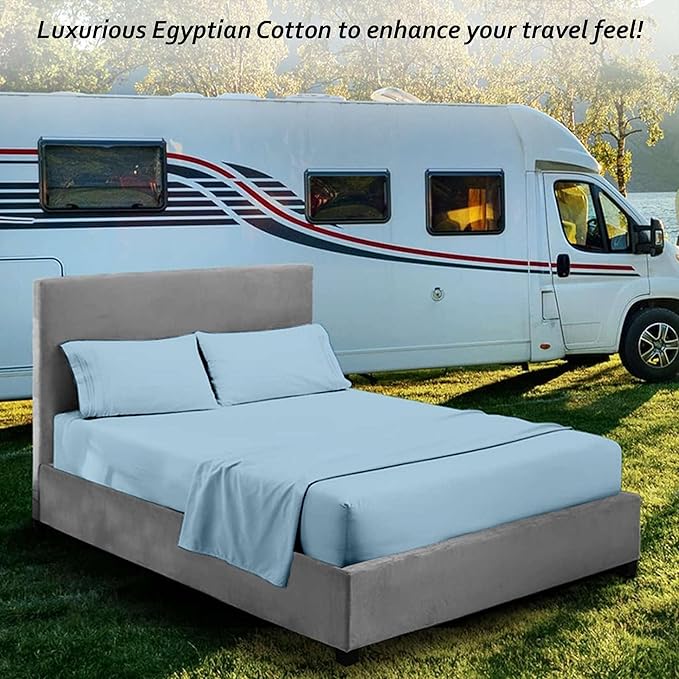 RV Camper King RV Camper Sheet Set (72x80) – 100% Egyptian Cotton, Soft & Cooling, 16” Deep Pocket Fitted Sheet, Luxury Hotel Quality Bedding for RVs, Campers & Motorhomes (Light Blue Solid)