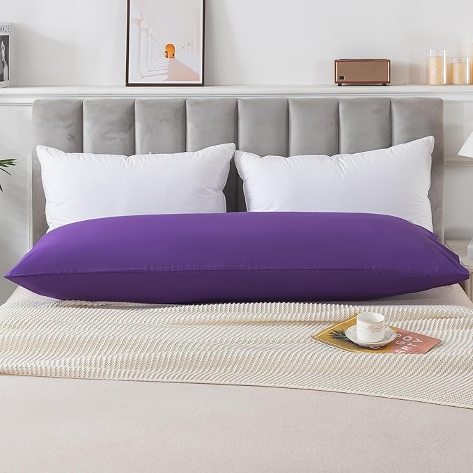 WhatsBedding Body Pillow Cover Cotton Fabric, Long Pillowcase Breathable & Skin-Friendly, Envelope Closure - Purple (20x54 inch)