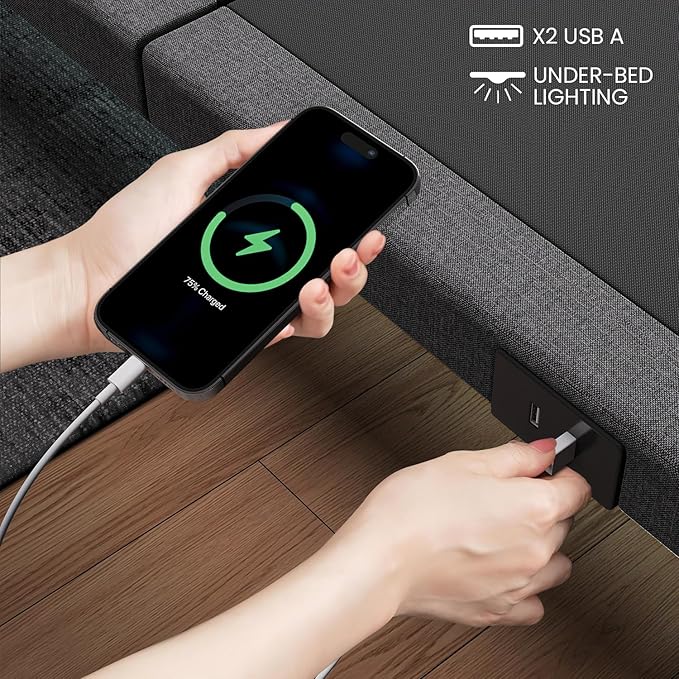 Adjustable Bed Frame Full Size with Massage -Wireless Remote Electric Power Bed Foundation Under-Bed Lighting | Zero Gravity | USB PortsX2 | Height Adjustable Legs