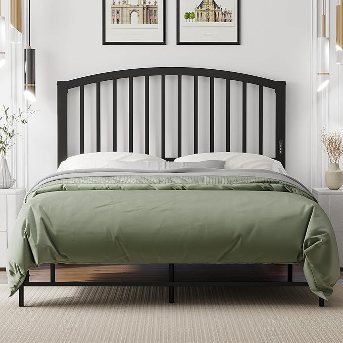 Weehom Full Size Headboard Only, Modern Headboard for Full Size Bed with LED Light, USB & Type C Port and Touch & Remote Control, Metal Headboard, Sturdy and Stable, Easy Assembly, Black