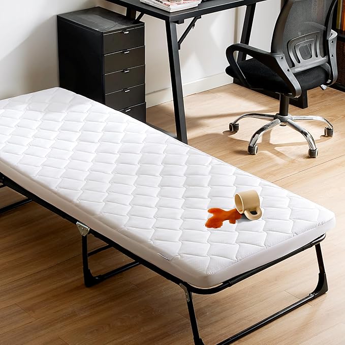 SLEEP ZONE Cot Mattress Protector, Waterproof Mattress Protector for Narrow Twin Bed - Fitted with Stretchable Pockets, Soft Breathable RV Bunk Size Mattress Pad Cover (White)