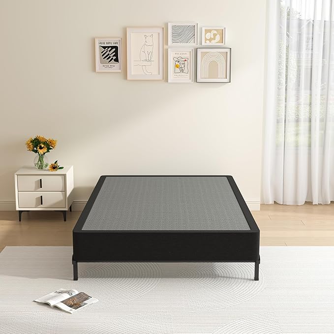 MAF Twin XL Box Spring and Cover Set, 7 Inch High Profile Metal BoxSpring 3500 lbs Black Heavy Duty Metal Mattress Foundation with Easy Clean Fabric Cover, Easy Assembly