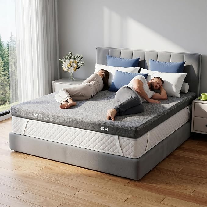 PERLECARE Half Soft & Half Firm Dual Firmness Mattress Topper Full Size Bed, 3 Inch Full Bed Topper, Premium Soft & Firm Supportive for Pressure Relief, Non-Slip & Removable, CertiPUR-US Certified