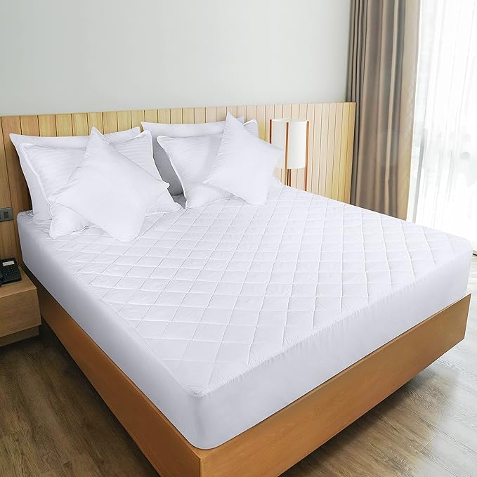 Utopia Bedding Quilted Fitted Mattress Pad, Full XL Size, Elastic Fitted Mattress Topper Protector and Cover with Deep Pocket Stretches up to 16 Inches, Machine Washable (White)