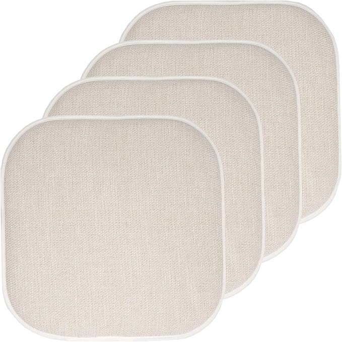 Sweet Home Collection Chair Cushion Memory Foam Pads Honeycomb Pattern Slip Non Skid Rubber Back Rounded Square 16" x 16" Seat Cover, 4 Pack, Alexis Linen/Beige