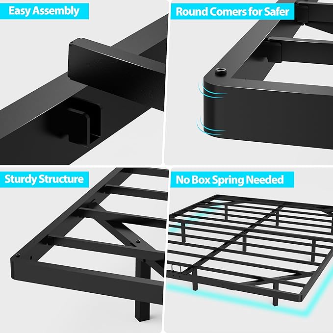 Floating Bed Frame with Smart LED Lights Metal Platform Bed Easy Assembly No Box Spring Needed (King)
