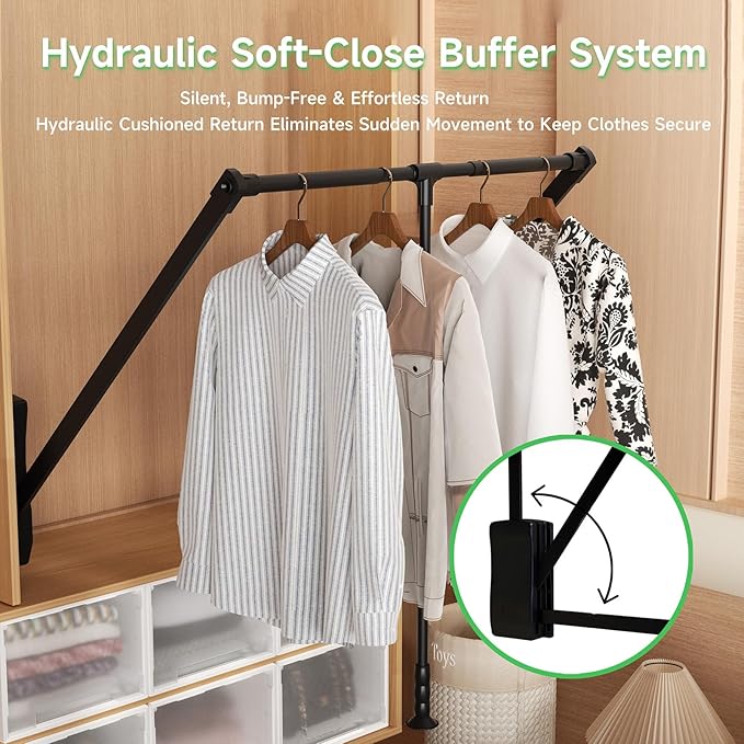 Hitess Soft-Close Pull Down Closet Rod, Stainless Steel Wardrobe Lifts,Adjustable 21-47 Inch Chrome Polished Side Mounted Rail Organizer for Hanging Clothes