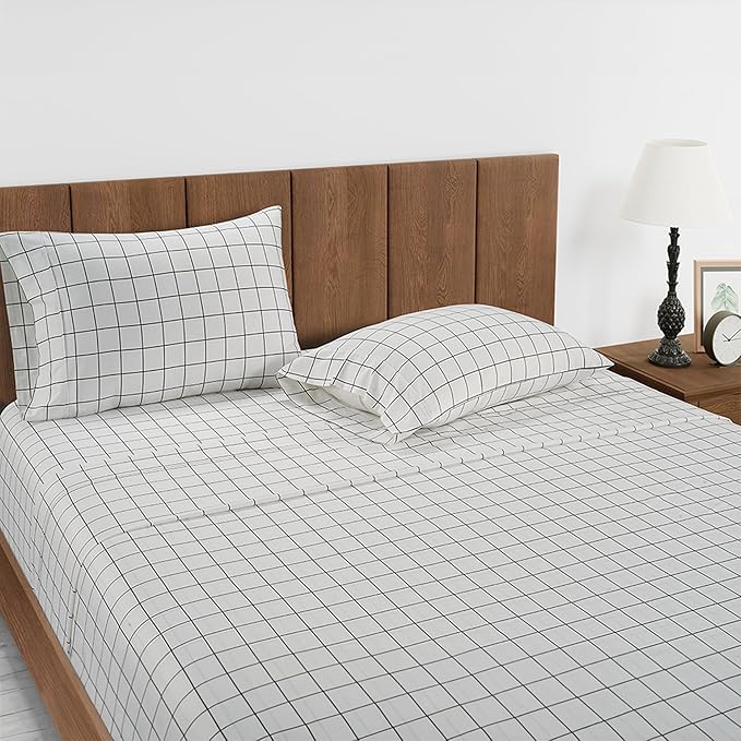 LANE LINEN 100% Cotton 450 Thread Count Split King Sheet Set for Adjustable Beds, Sateen Weave Hotel Quality, Fully Elasticized Oeko Tex Certified Sustainably Produced Machine Washable - Window Pane