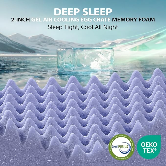 downluxe 4 Inch Twin XL Memory Foam Mattress Topper Pro Dual Layer 2 Inch Cooling Gel Egg Crate Memory Foam Plus 2 Inch Pillow Top Medium Firm with Deep Pocket