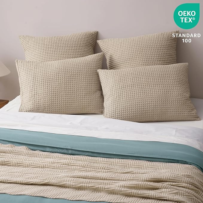 PHF Ultra Soft Waffle Weave Pillow Shams King Size, No Insert, 2 Pack 20" x 36" Pillowcases,Breathable & Skin-Friendly Pillow Cases, Stylish Decorative Bed Pillow Cases Covers,Khaki