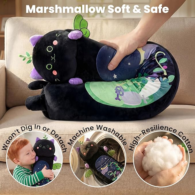 Mewaii Long Cat Plush 5 Sizes, 120% Extra Filling Giant Plushness Kids Body Pillow, Kawaii Cute Black Cat Stuffed Animals Plushies, Big Long Body Pillow Black Cat Plush Gift for Girls 20”