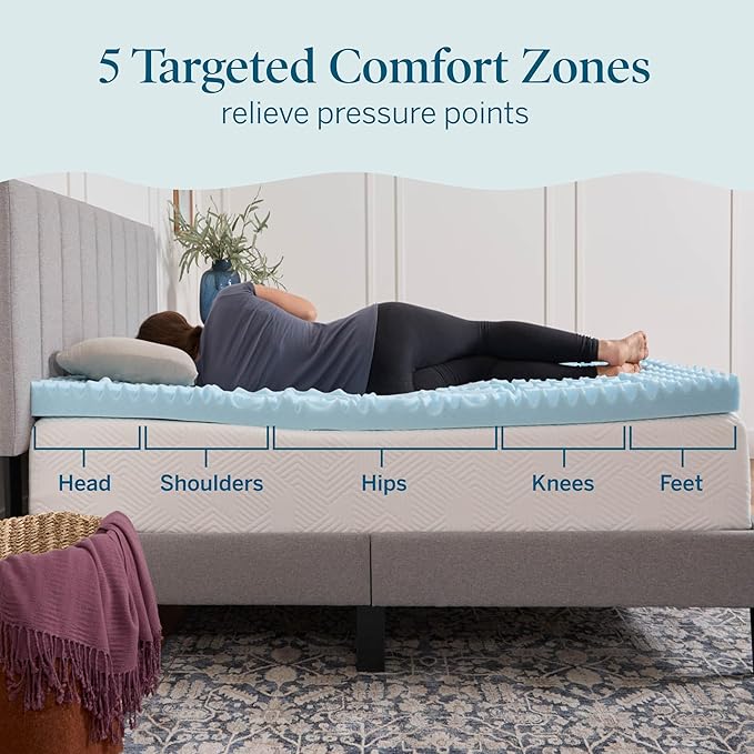 LUCID 3 Inch Gel Memory Foam Mattress Topper, Queen size – 5 Zones – Cooling Gel Infusion – CertiPur Certified Foam