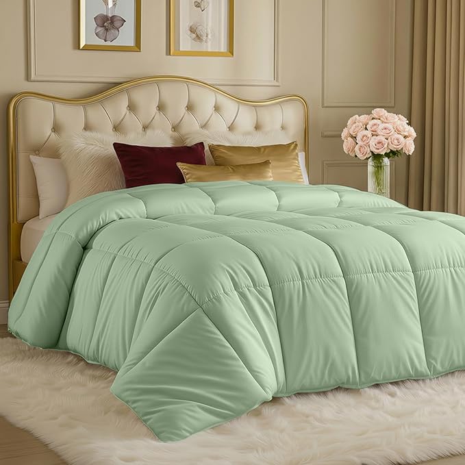 Utopia Bedding Comforters Twin Size, All Season Duvet Insert, Down Alternative Box Stitched Bed Comforter with Corner Tabs, Machine Washable (Sage Green)