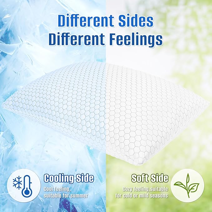 CushyOasis Shredded Memory Foam Pillow for Sleeping, Cooling Bed Pillows Set of 2, Adjustable Pillows for Side, Back, Stomach Sleepers with Washable Pillowcase (King Size, Grey)