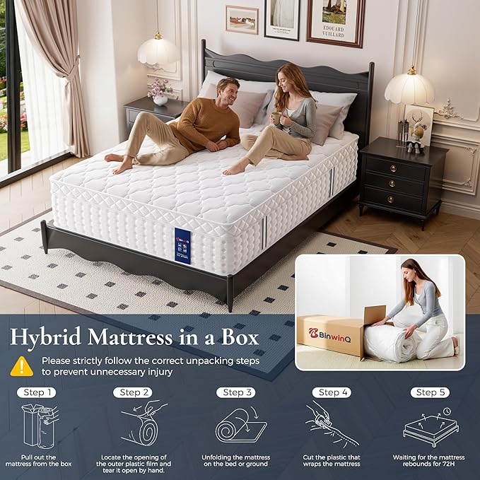 Twin XL Hybrid Mattress in a Box, Plush Mattress with Gel Memory Foam & Individually Pocketed Springs, Pressure Relief & Motion Isolation, CertiPUR-US Certified