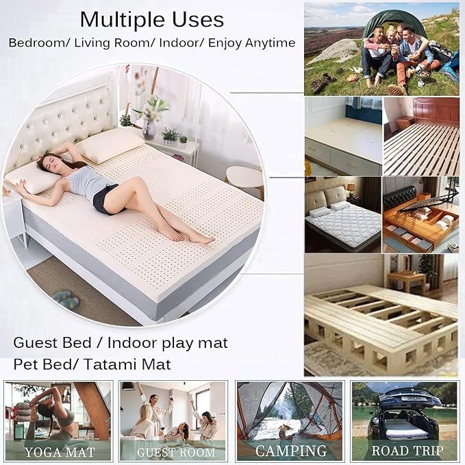 Natural Latex Mattress Topper, Single Twin Full Queen King Size Folding Portable Mattress Japanese Tatami Roll Mat Foldable Dormitory Mattress,10cm,100x190cm