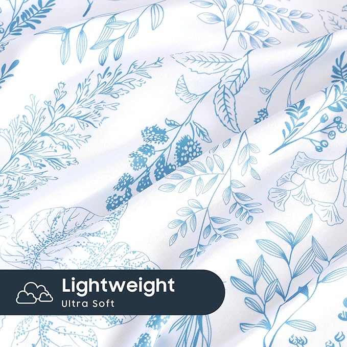 Wake In Cloud - Floral Duvet Cover Set, Botanical Vintage Flower Coquette Cottagecore Aesthetic for Women Teen Girls, Soft Lightweight Bedding, 3-Piece, Blue, Twin/Twin XL Size
