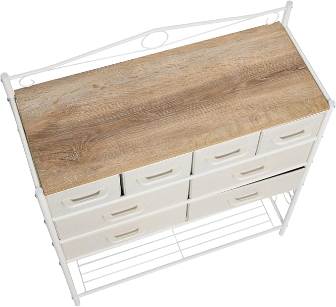 Household Essentials Coastal Oak & Iron Vintage 8-Drawer Sideboard
