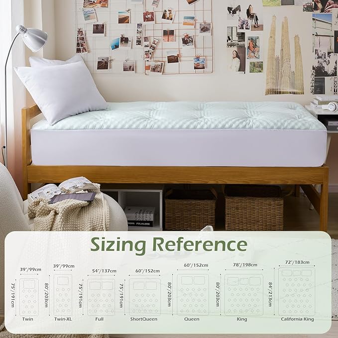 Hansleep Twin XL Mattress Pad Topper College Dorm Memory Foam, Twin XL Foam Mattress Topper Viscose Derived from Bamboo, Twin XL Size Bed Mattress Pad Cover for Back Pain Relief, 39" x 80", White