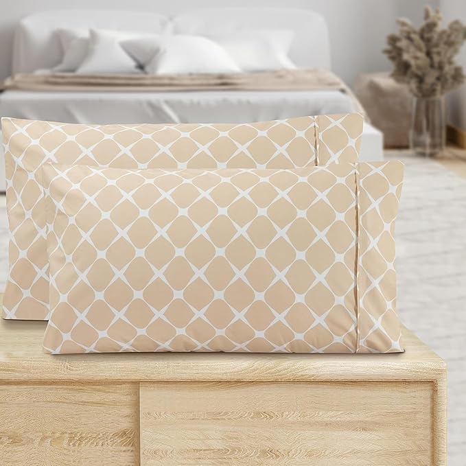 Elegant Comfort Luxury Ultra-Soft 2-Piece Pillowcase Set - 1500 Premium Hotel Quality Microfiber Double Brushed - Wrinkle Resistant, King Size, Bloomingdale Pattern Cream