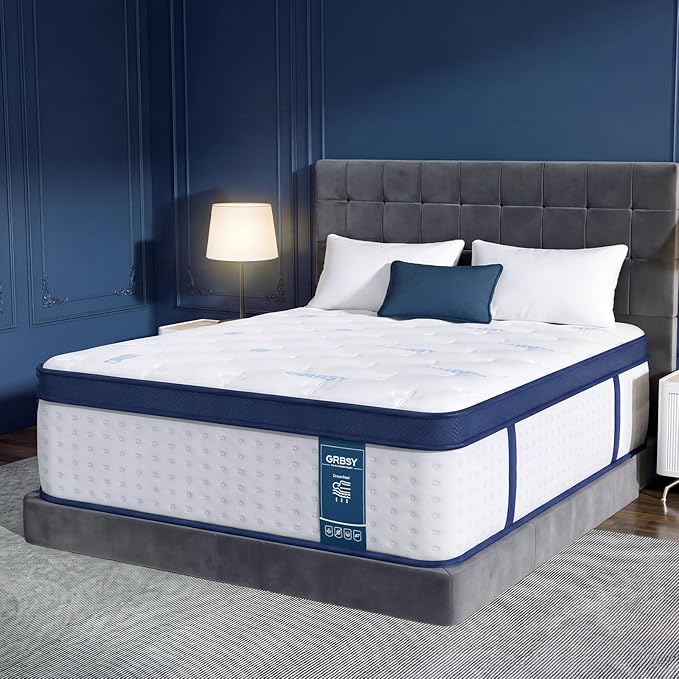 16 Inch Queen Mattress, Upgraded 7-Zoned Support Hybrid Queen Size Mattress In A Box with Cooling Gel Memory Foam & Pocket Coils for Back Pain Relief, Assembled in USA, Motion Isolation, Medium Firm