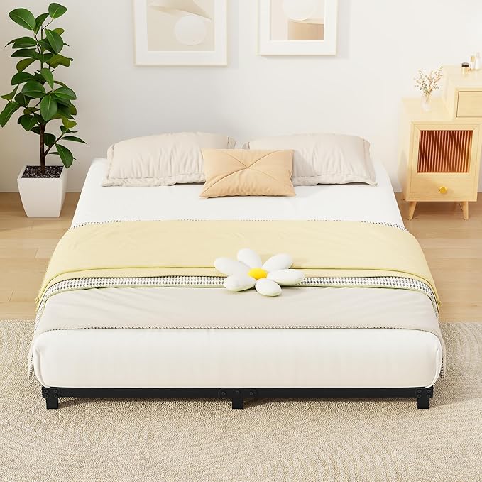 4 Inch Bed Frames Full Size Low Profile Metal Platform Bed Frame Heavy Duty Steel Slat Support, No Box Spring Needed, Easy Assembly, Noise Free