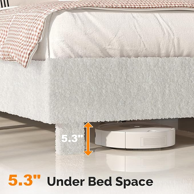 VINGLI Twin Bed Frame with Headboard,Cloud Bed Frame with Rounded Corners, Cream Design,Boucle Upholstered Platform Soft Bed with Sturdy Wood Slats Support,for Kids Teens Adults, White