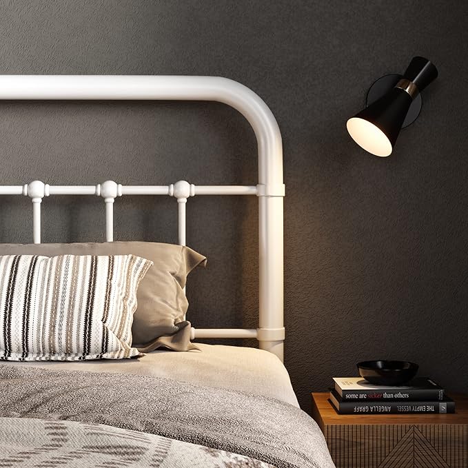 Allewie Full Size Metal Platform Bed Frame with Victorian Style Wrought Iron-Art Headboard/Footboard, No Box Spring Required, White