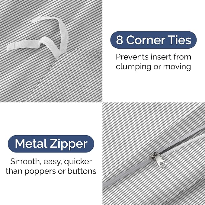 Duvet Cover Full Size Set - Extra Soft Full Duvet Cover 80" x 90" with 2 Pillow Shams - Hotel Luxury, Easy Care & Fade Free with Zipper Closures & Ties - All Season, Comfy & Breathable (Grey Stripes)