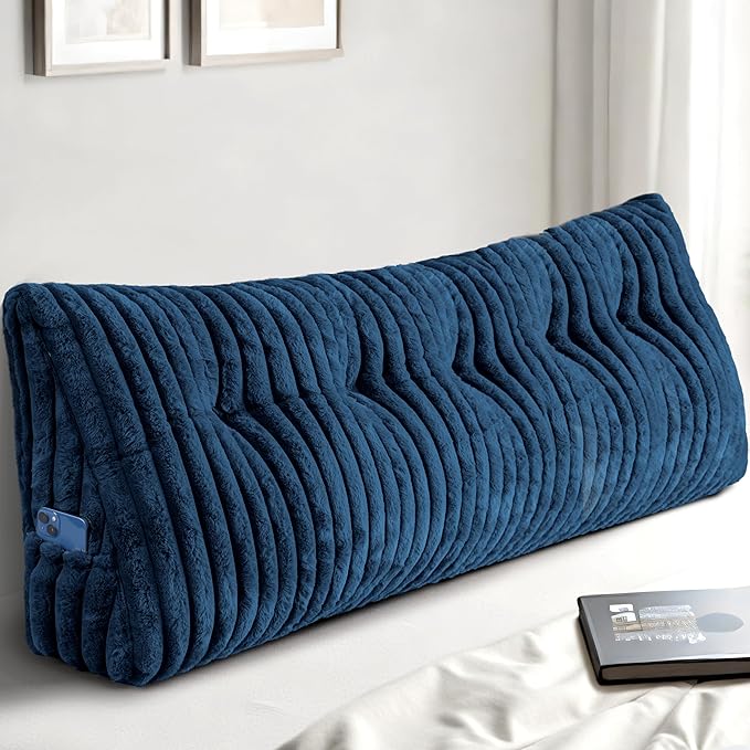 Headboard Pillow Queen, Triangular Wedge Pillow Headboard Queen, Cushion Headboards Reading Pillows, Backrest Pillows for Sitting in Bed or Working with Removable Cover, Blue