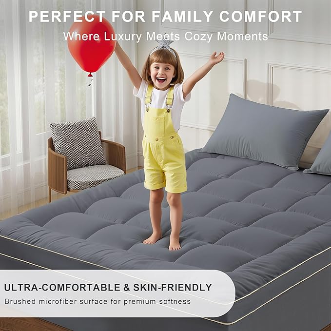 2~3In Mattress Topper King Size Pillow Top - Extra Thick Padded Mattress Pad & Protector, Breathable Fitted Deep Pocket 8-21, Ultra Soft & Supportive 1100GMS, King 78"*80"