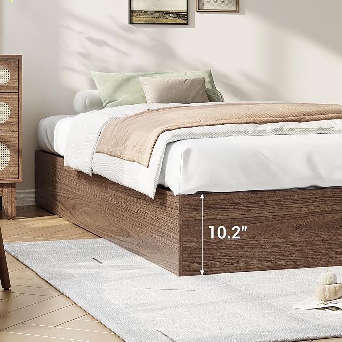 IDEALHOUSE Twin XL Bed Frame with 2 Storage Drawers, Wooden Bed Frame Without Headboard, Minimalist Floor Platform Bed, Wood Slat Support, Noise Free, No Box Spring Needed, Easy Assembly