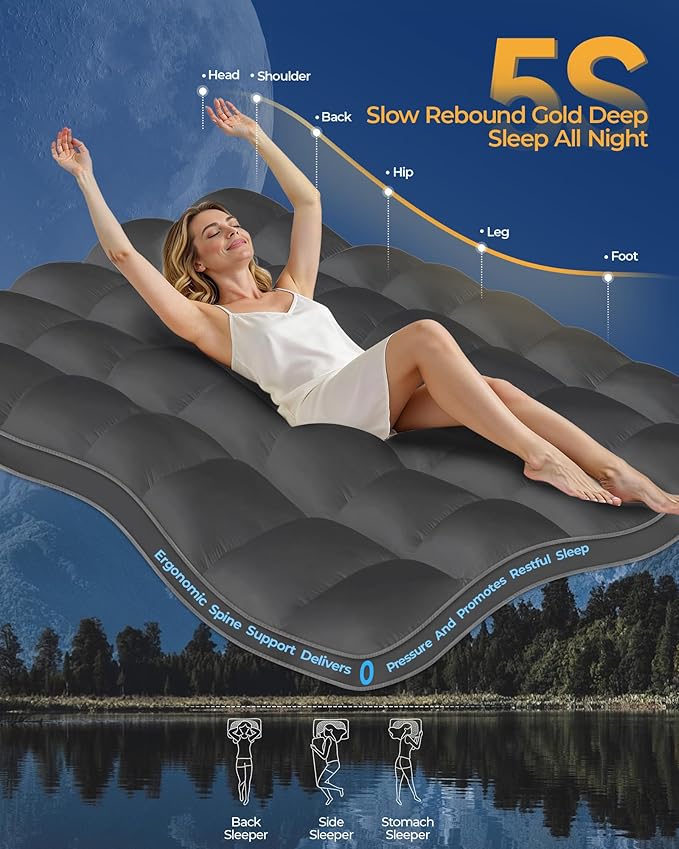 KAYFIA Full Mattress Topper, Extra Thick Mattress Pad Cover for Deep Sleep,3D+7D Snow Down Alternative Fill Overfilled Plush Pillow Top with 8-23 Inch Deep Pocket-Gray