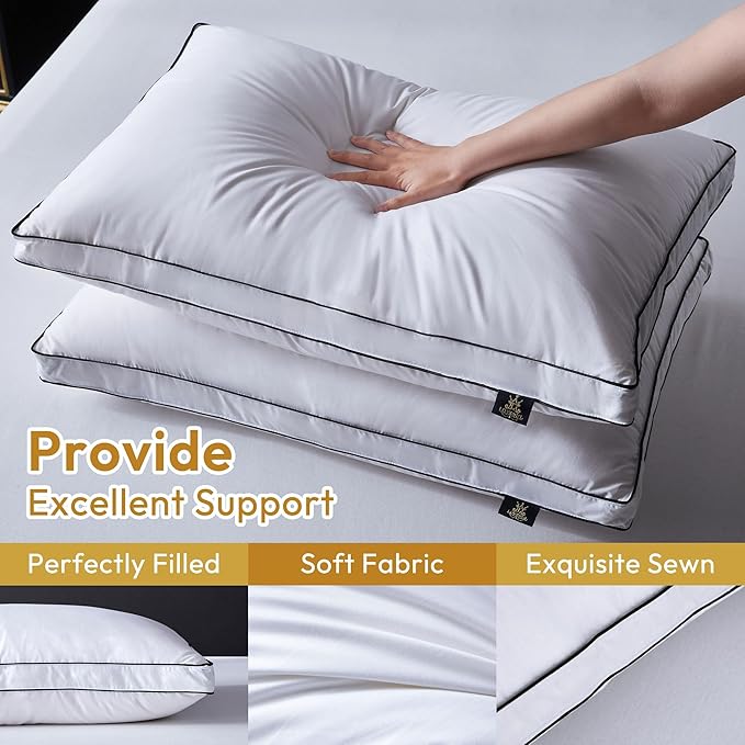 L LOVSOUL Goose Feather Down Pillow Queen Size of 2,Ultra Soft 100% Organic Cotton Fabric, 700TC,800 Fill Power, Luxury Hotel Collection Bed Gusseted Pillows for Back, Stomach or Side Sleepers