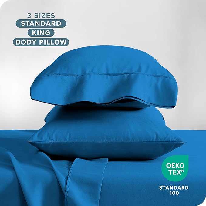 Bare Home Microfiber Pillow Cases - Standard/Queen Size Set of 2 - Cooling Pillowcases - Double Brushed - Medium Blue Pillowcases 2 Pack - Easy Care (Standard Pillowcase Set of 2, Medium Blue)