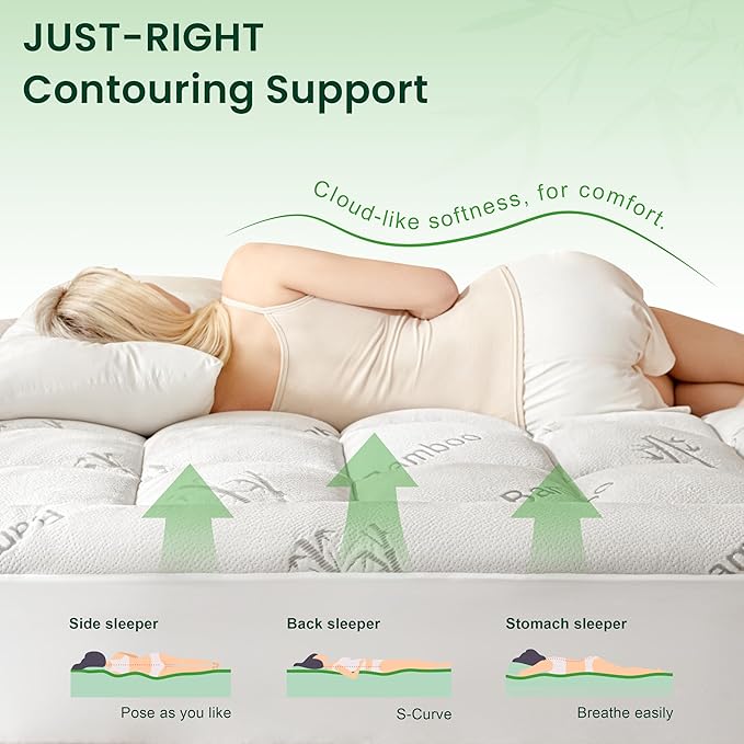 Love's cabin King Mattress Topper Viscose Derived from Bamboo, Thick Pillow Top Mattress Pad with Stretchable Pockets for 8"-20" Mattress, Soft Breathable Cooling Mattress Topper for Hot Sleepers
