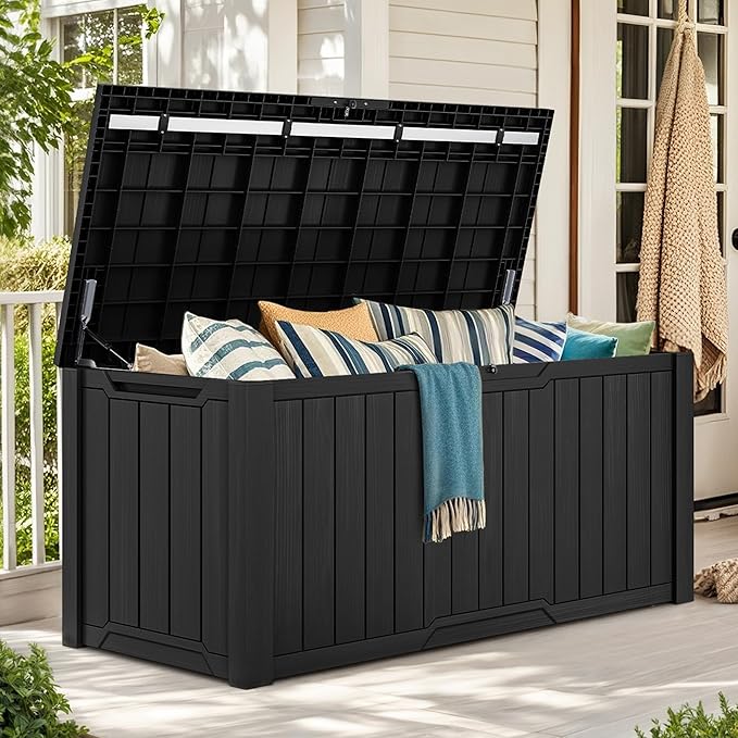 YITAHOME XXL 240 Gallon Large Outdoor Storage Deck Box for Patio Furniture, Outdoor Cushions, Garden Tools and Sports/Pools Equipment, Weather Resistant Resin, Lockable (Black)