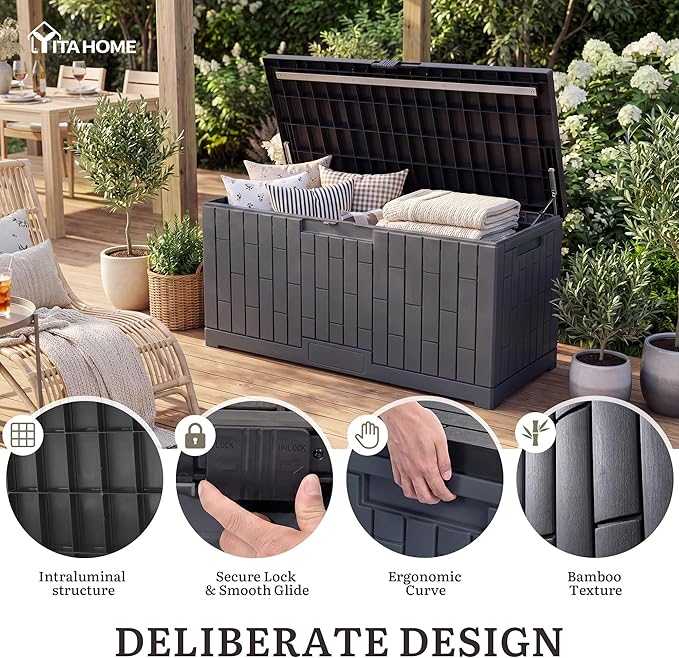 YITAHOME 120 Gallon Outdoor Storage Deck Box, Large Resin Patio Storage for Outdoor Pillows, Garden Tools and Pool Supplies, Waterproof, Lockable, (Dark Grey)