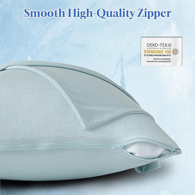CHOSHOME Cooling Pillow Cases Zipper Pillow Covers Q-Max > 0.45 Zippered Pillowcases for Hot Sleepers, Soft, Breathable, Skin-Friendly, 2 Pack (Queen, 20"x30", Ice Blue)