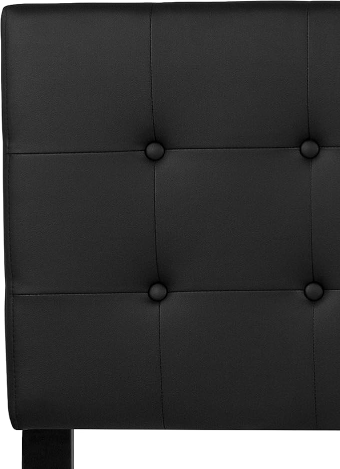 Flash Furniture Lennox Adjustable Height Button Tufted and Box Stitch Upholstered Queen Size Headboard in Black Vinyl