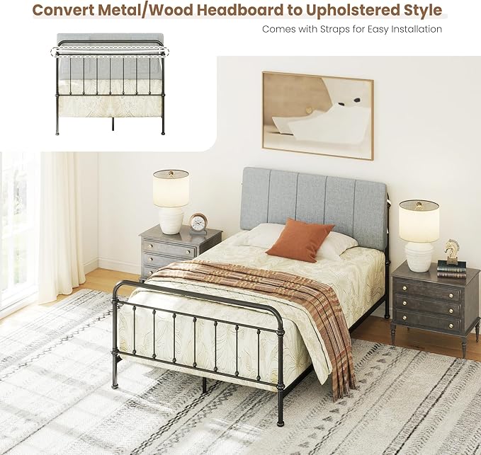 Twin Size Headboard Only-No Assembly, Upholstered Headboard Twin Size Linen Fabric Modern Style Headboards Extra-Thick, Light Gray
