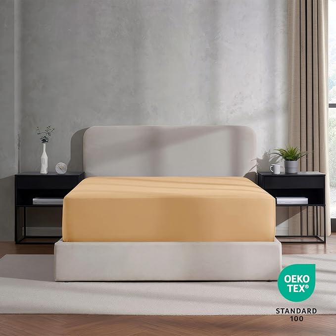 Nestl 2 Pack Camel Gold Fitted Sheet Extra Deep Pocket, Hotel Luxury TwinFitted Sheet Only Easily Fits 18 to 24 Inch Mattress, Super Soft, Wrinkle-Free and Breathable with Corner Straps
